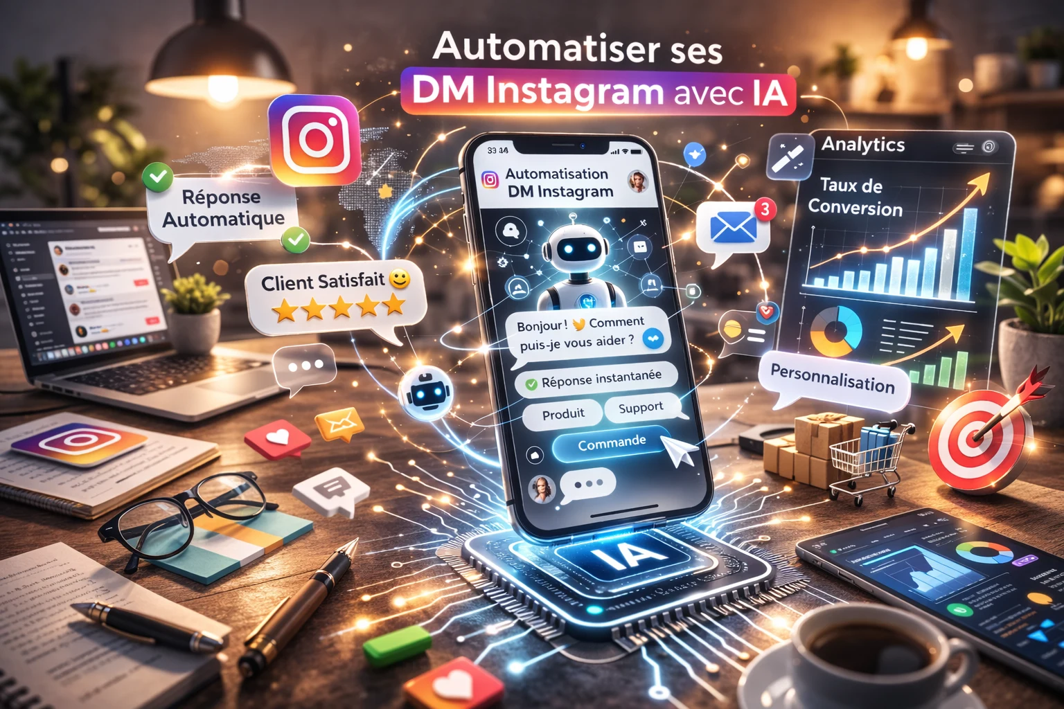 Illustration de l'automatisation des DM Instagram avec intelligence artificielle