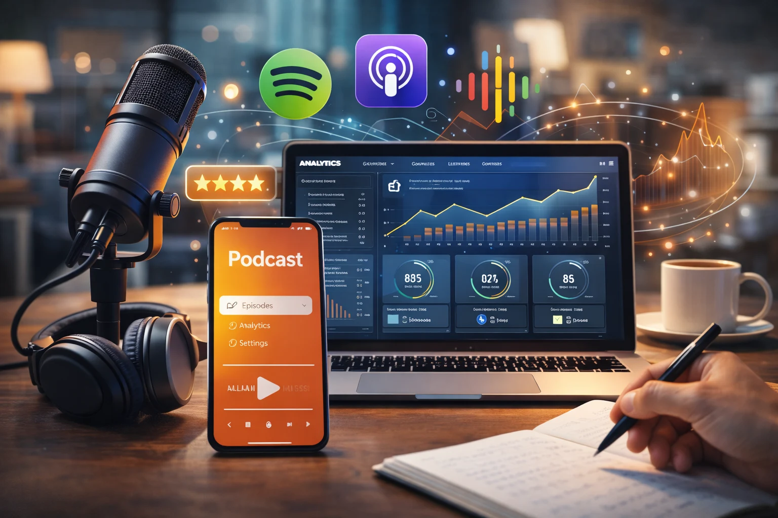 Illustration d'un podcast de marque captivant son audience avec un contenu de qualité