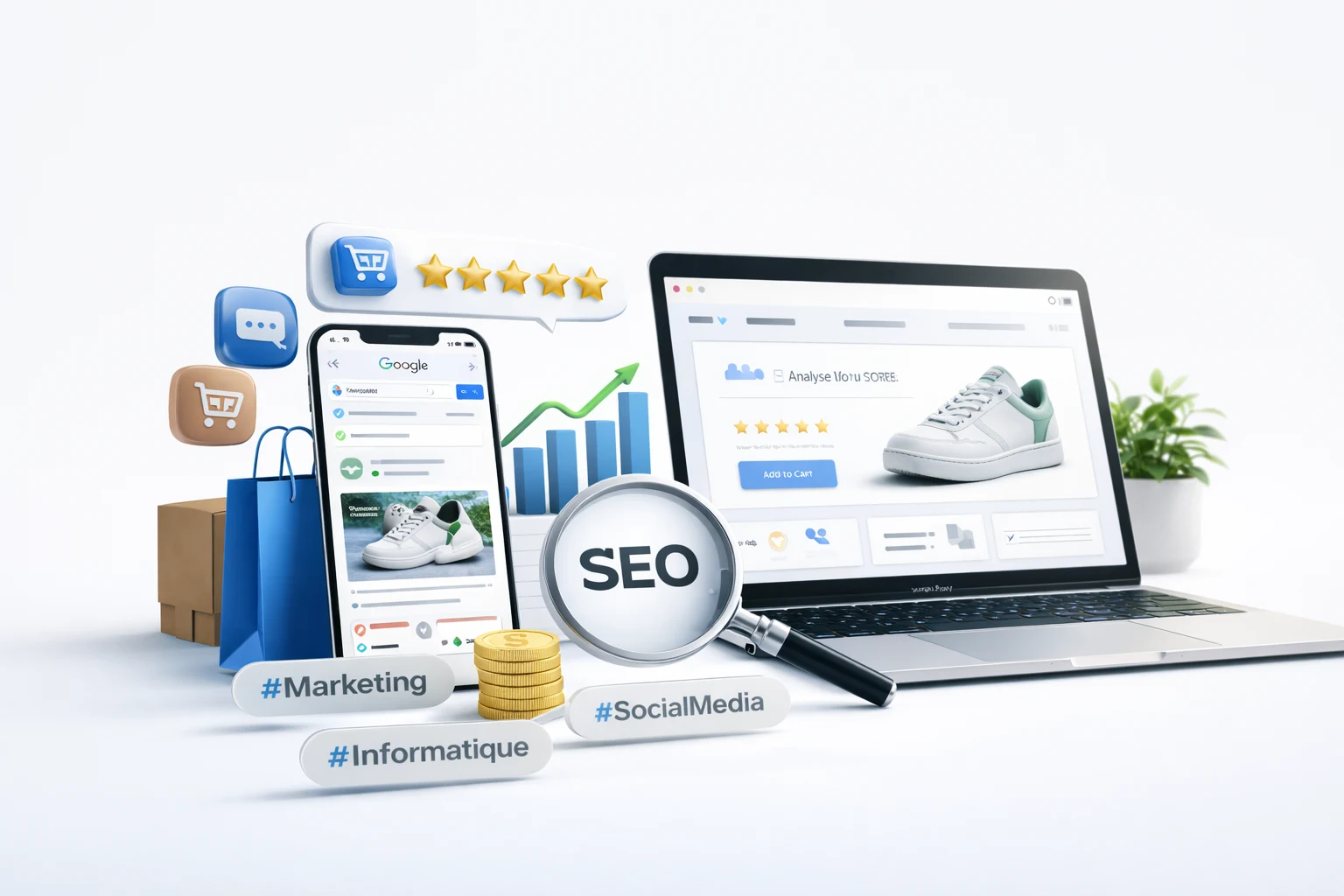 Illustration d'un site e-commerce optimisé pour le SEO avec des outils performants
