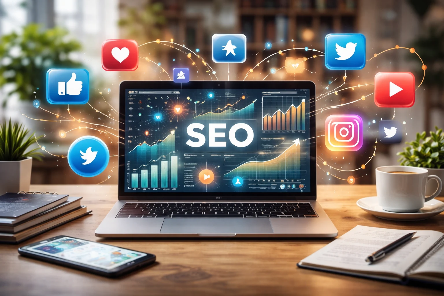 Illustration de l'impact des réseaux sociaux sur le SEO pour améliorer la visibilité en ligne