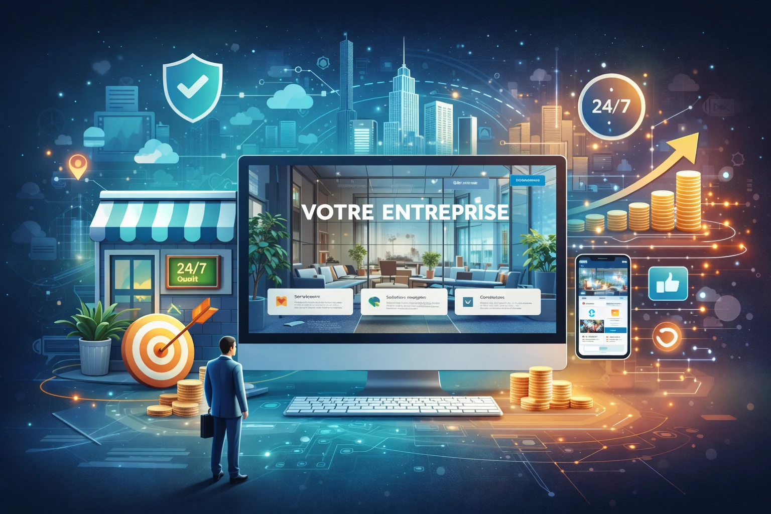 Illustration d'un site vitrine moderne optimisé pour 2026 avec un design attrayant