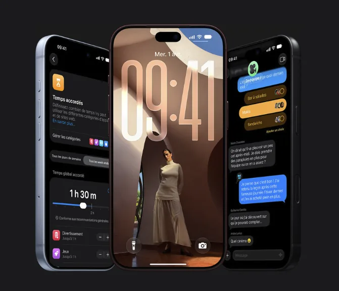 iPhone 18 Pro sous iOS 27 : écran verrouillé et suivi du temps d'écran